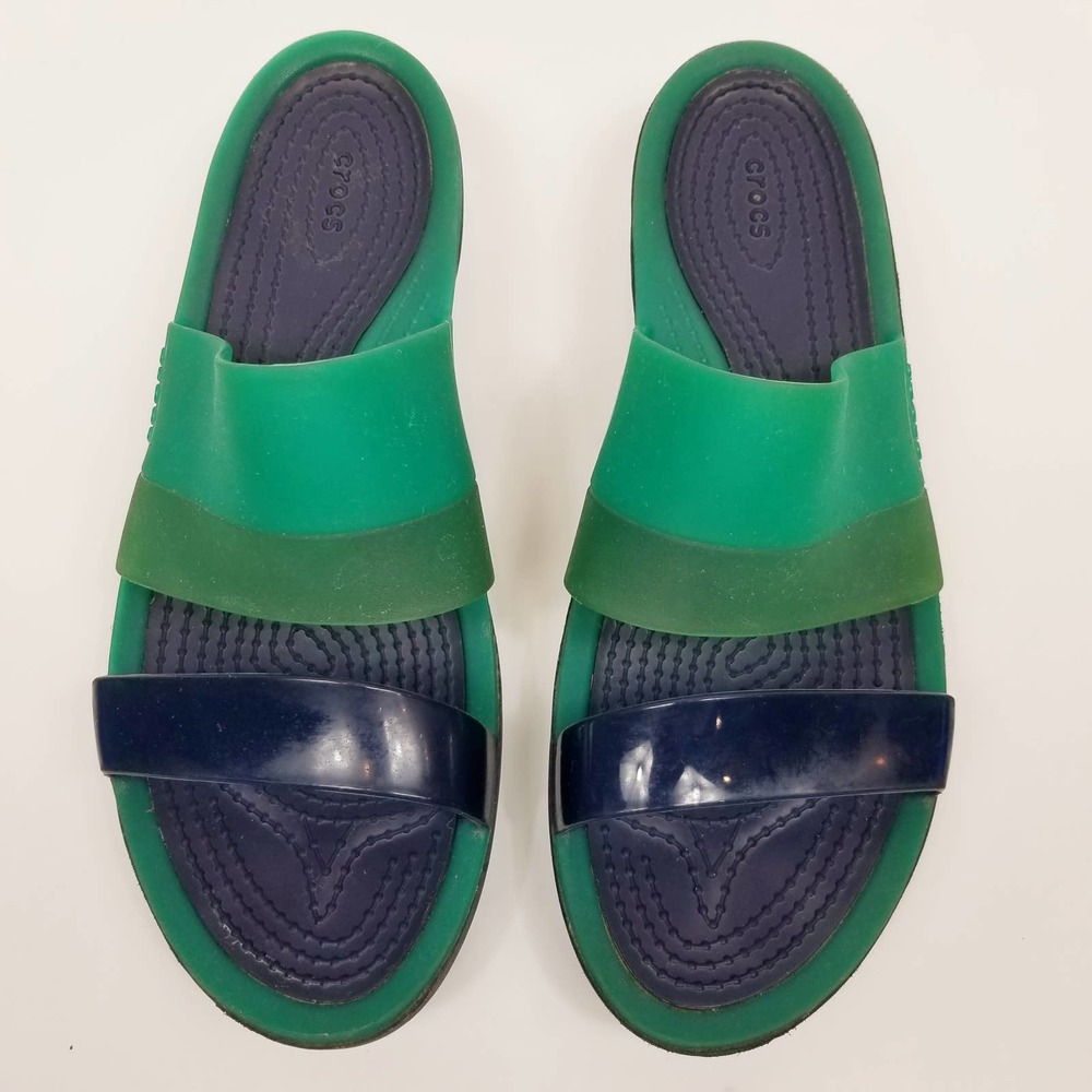 π CROCS Blue\Green Wedge Sandals - Picture 2 of 9